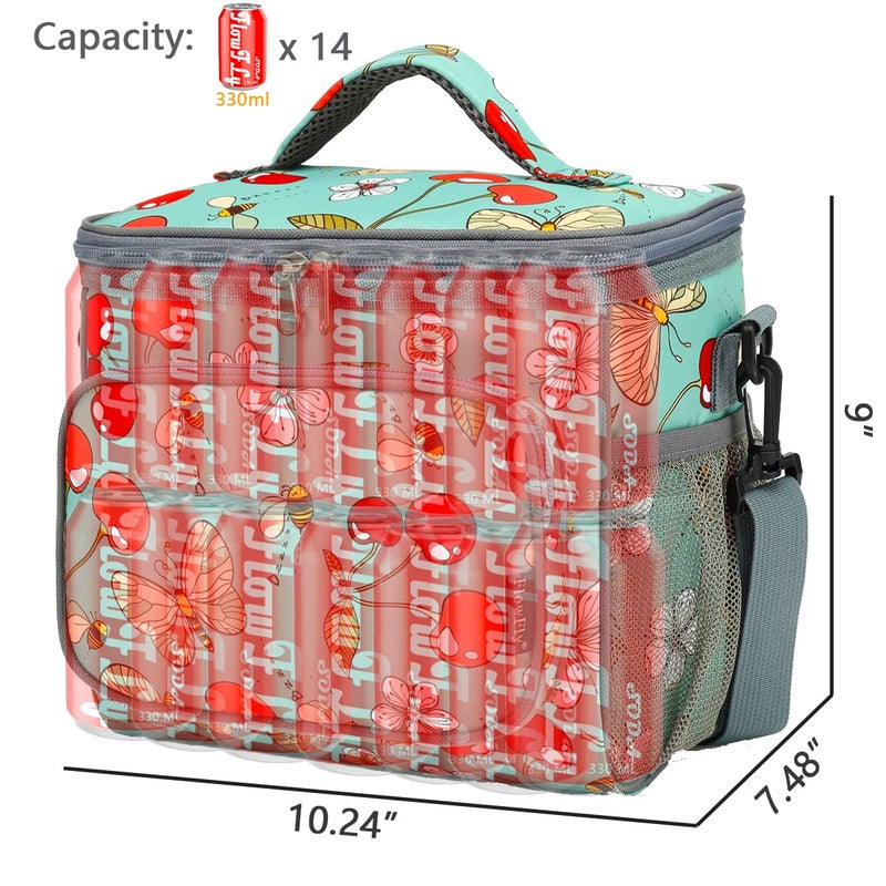 FlowFly Insulated Reusable Lunch Bag Adult Large Lunch Box for Women and Men with Adjustable Shoulder Strap,Front Zipper Pocket and Dual Large Mesh Side Pockets,Cherry - Image 4